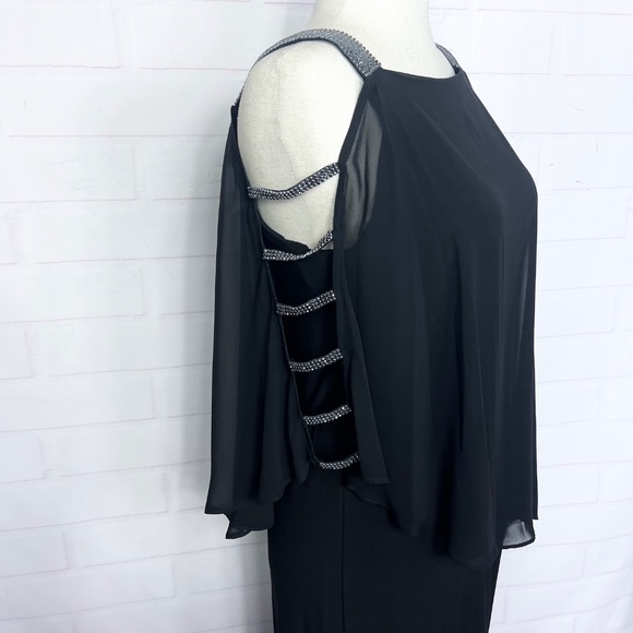 NWT($100) |•MSK•| Wide Leg Jumpsuit Rhinestone Cold Shoulder Sleeves Size L - Picture 3 of 14